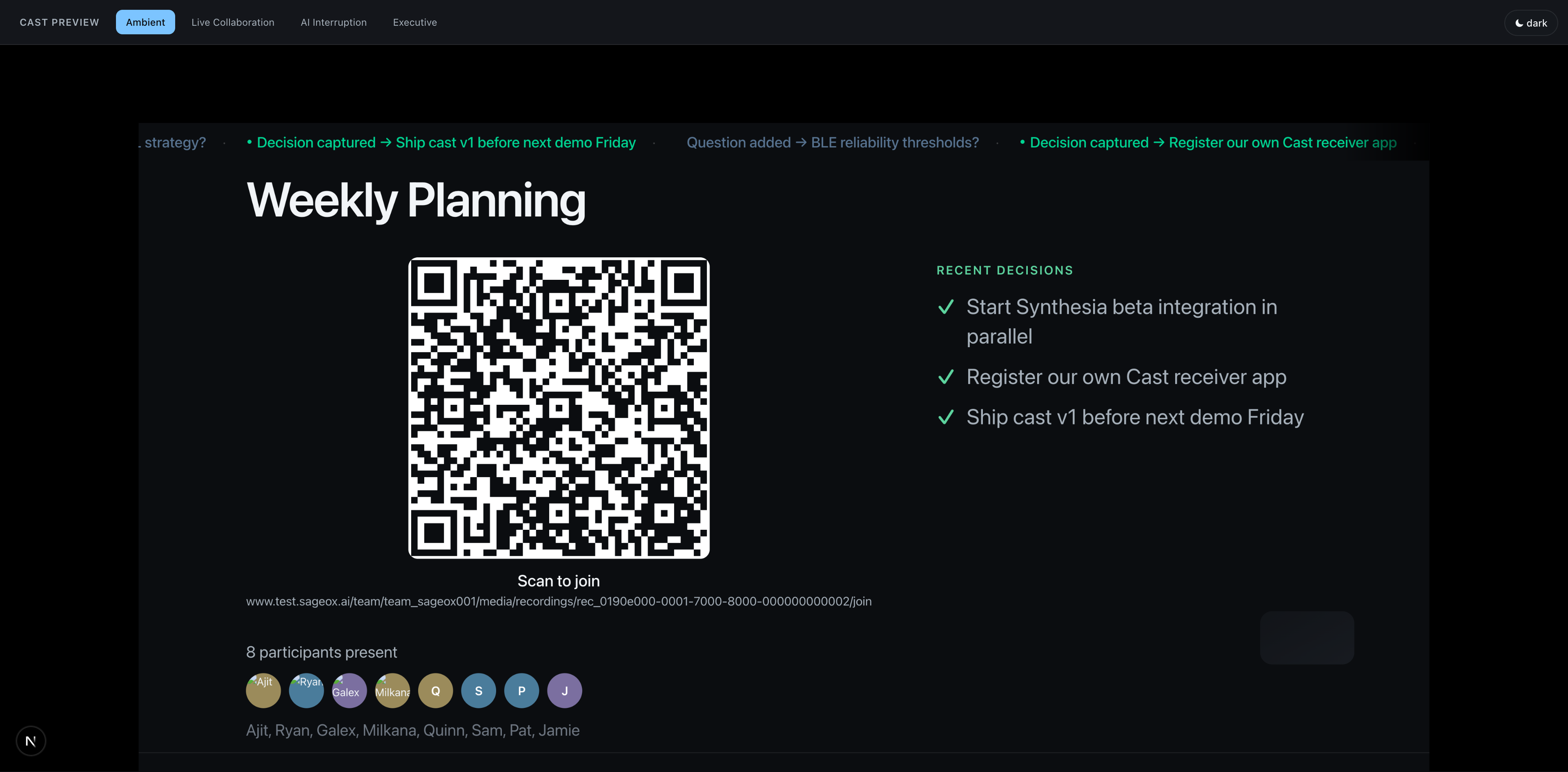 Cast · Meeting join intermediate screenshot
