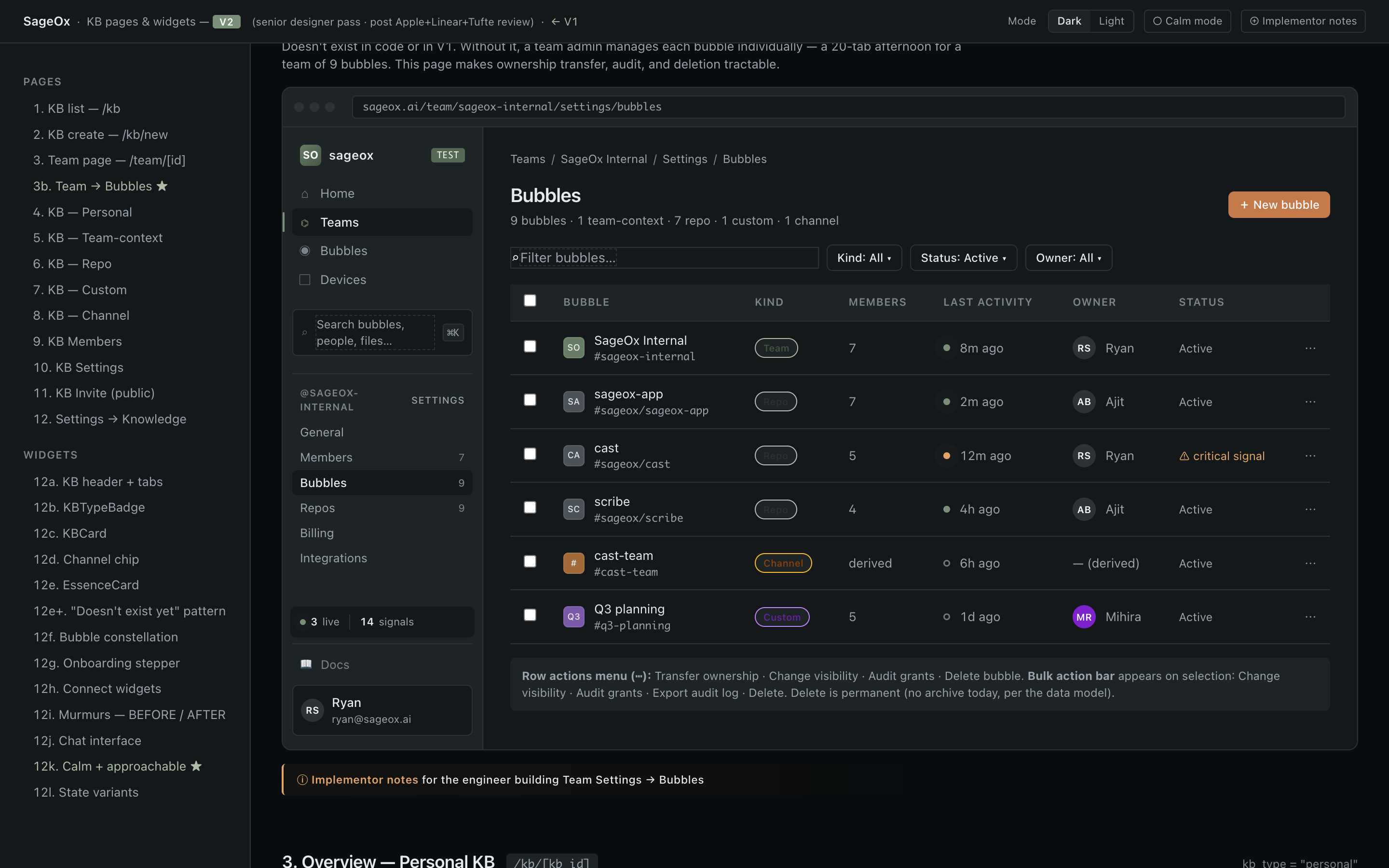 Team · Settings · Bubbles screenshot