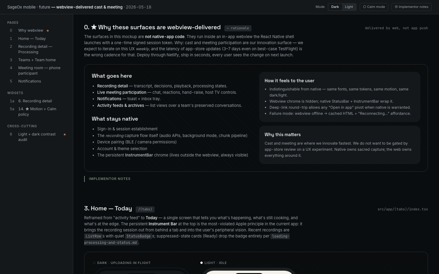 SageOx mobile · future-web — webview-delivered cast, meeting, and recording detail surfaces.