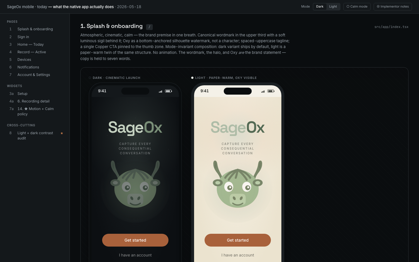 SageOx mobile · today — native React Native scope, narrow on purpose.